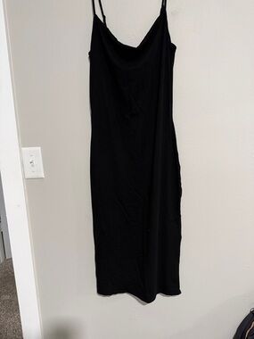 bobi Black Cowl Neck Slip Midi Dress